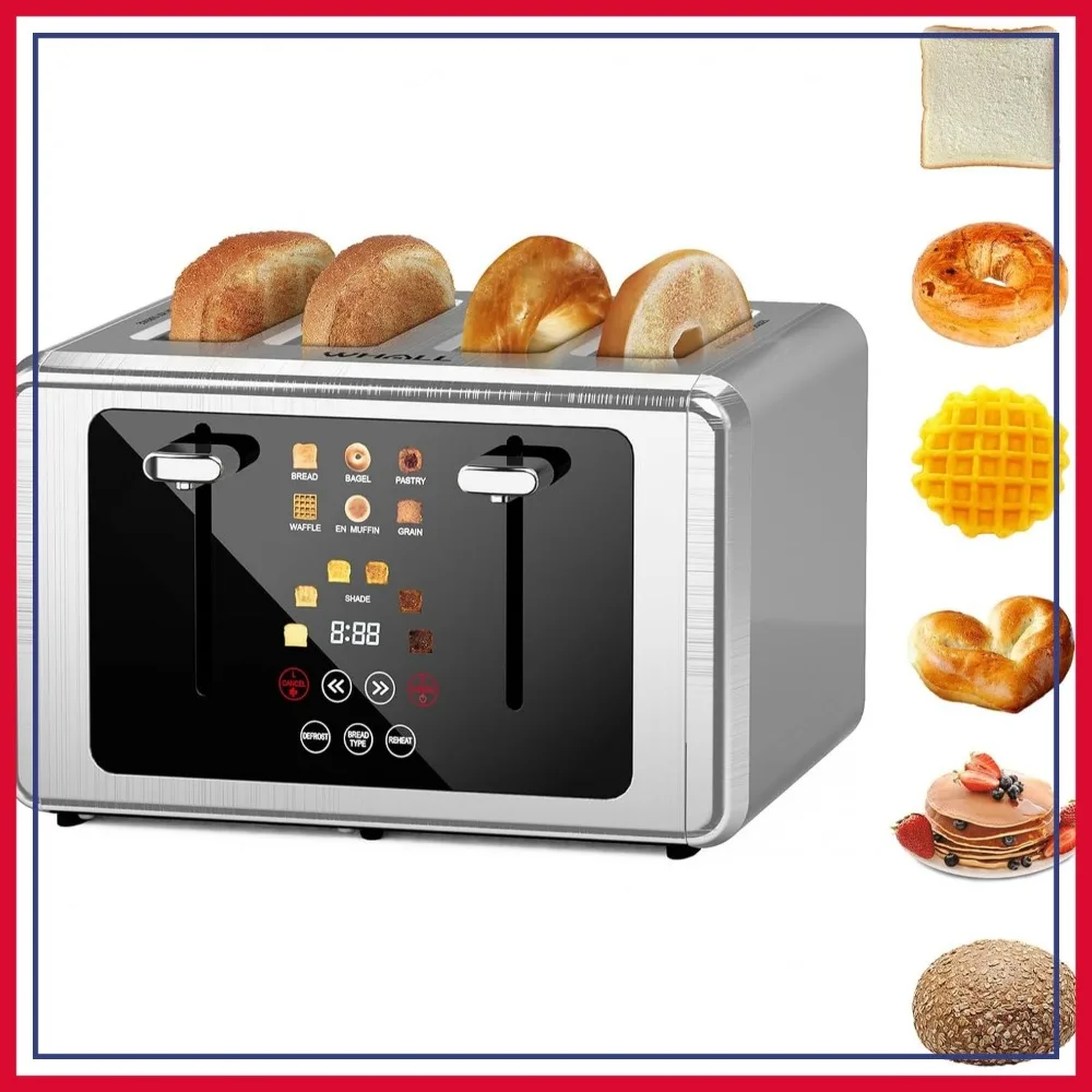 

4-Slice Smart Toaster with Touchscreen & Extra-Wide Slots, Dual Independent Control, 6 Browning Levels, Countdown Timer