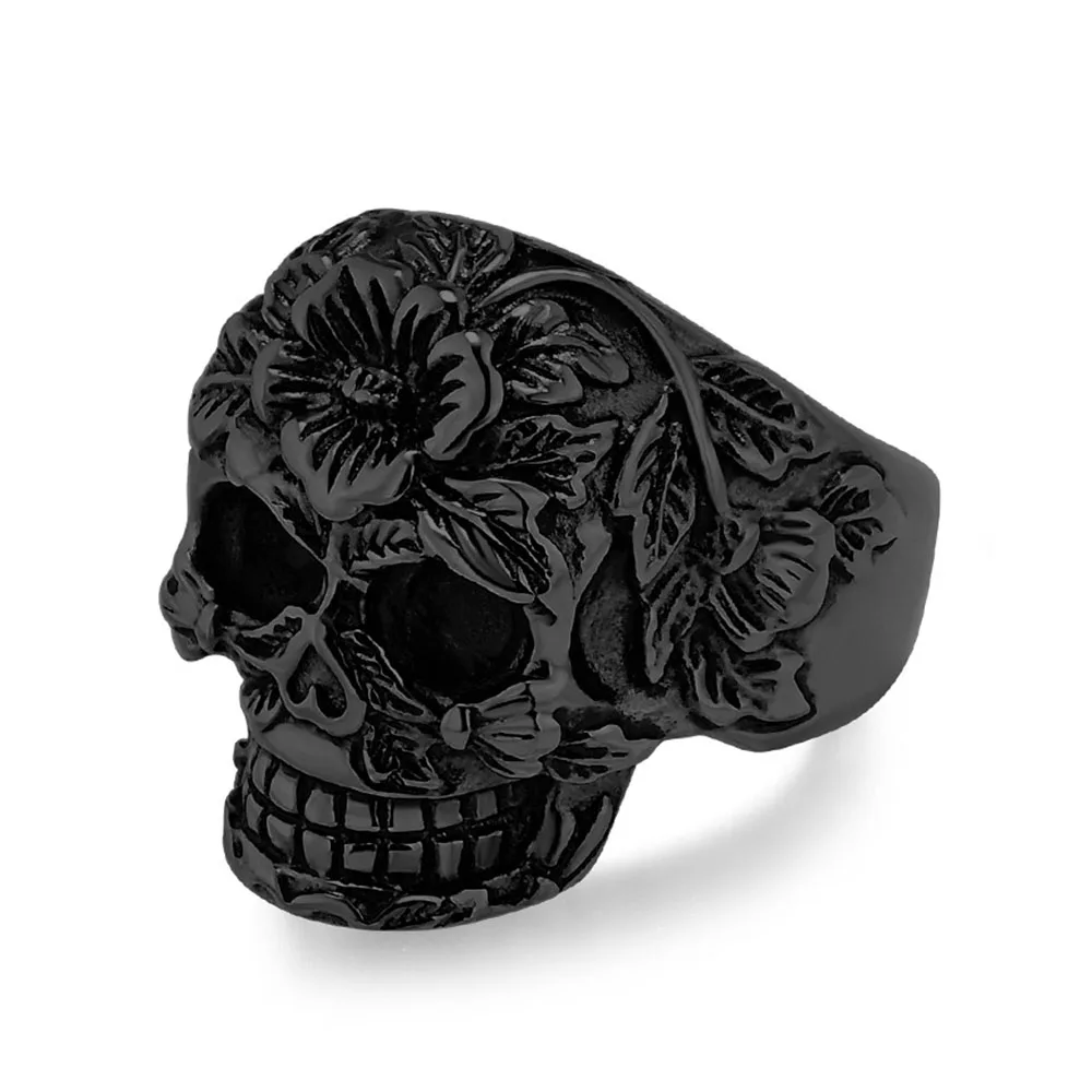 European And American Retro Pattern Skull Titanium Steel Ring Men\'s Ghost Head Hand Jewelry