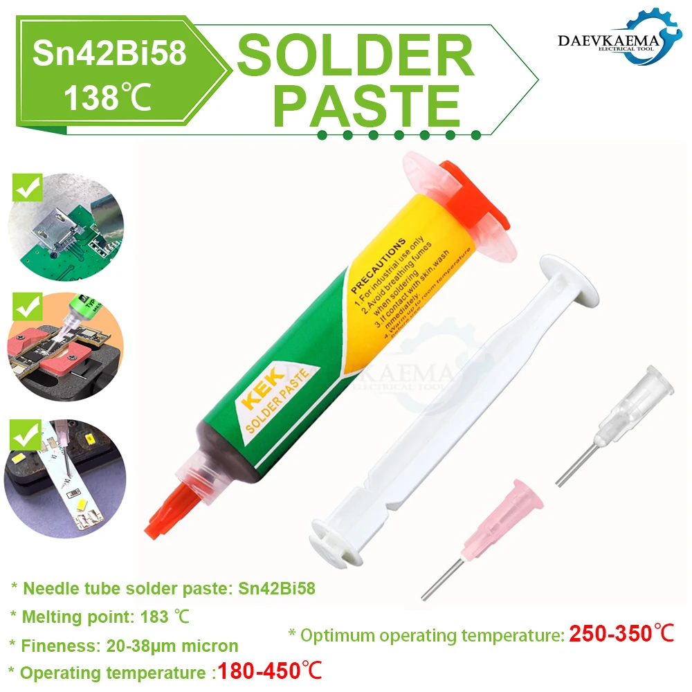 1Pc Low Temperature Solder Paste Flux Sn42Bi58 Sn63Pb37 Repair Type Needle Cylinder Welding Paste Lead-free Syringe Rework Tool