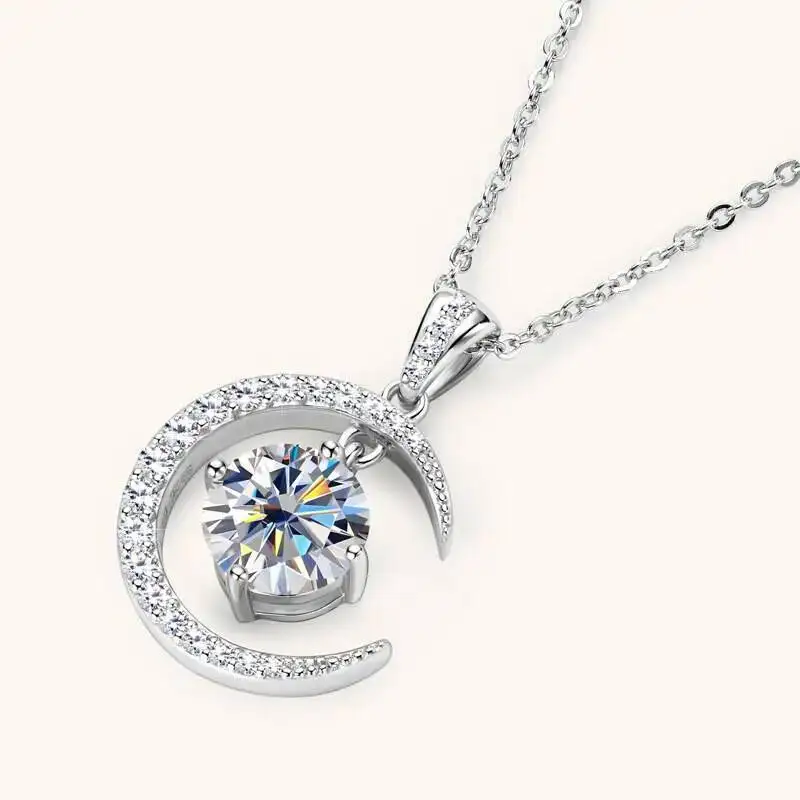 2CT D-Farbiger Moissanit Stern-Mond-Anhänger Halskette für Damen 925 Sterling Silber Luxuriöser Funkelnder Schmuck Partygeschenk – Detail 3