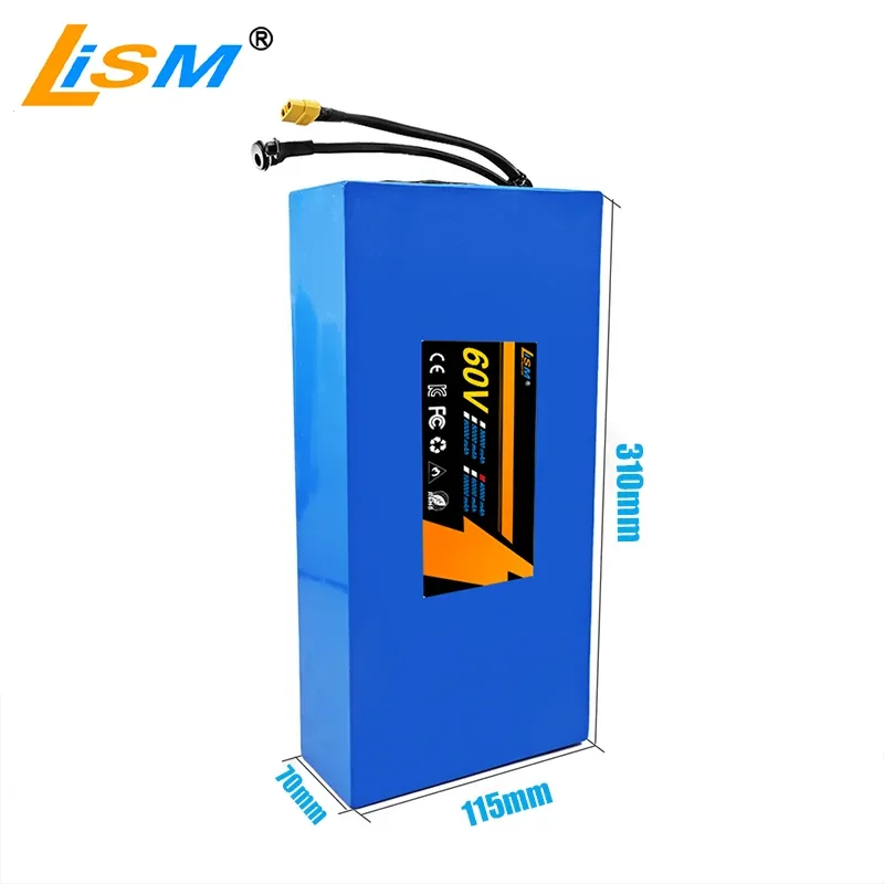 New Full Capacity Power 18650 Lithium Battery 60V40Ah Lithium Battery Pack 16S6P Suitable for 250-2000W+Lithium Battery Charger