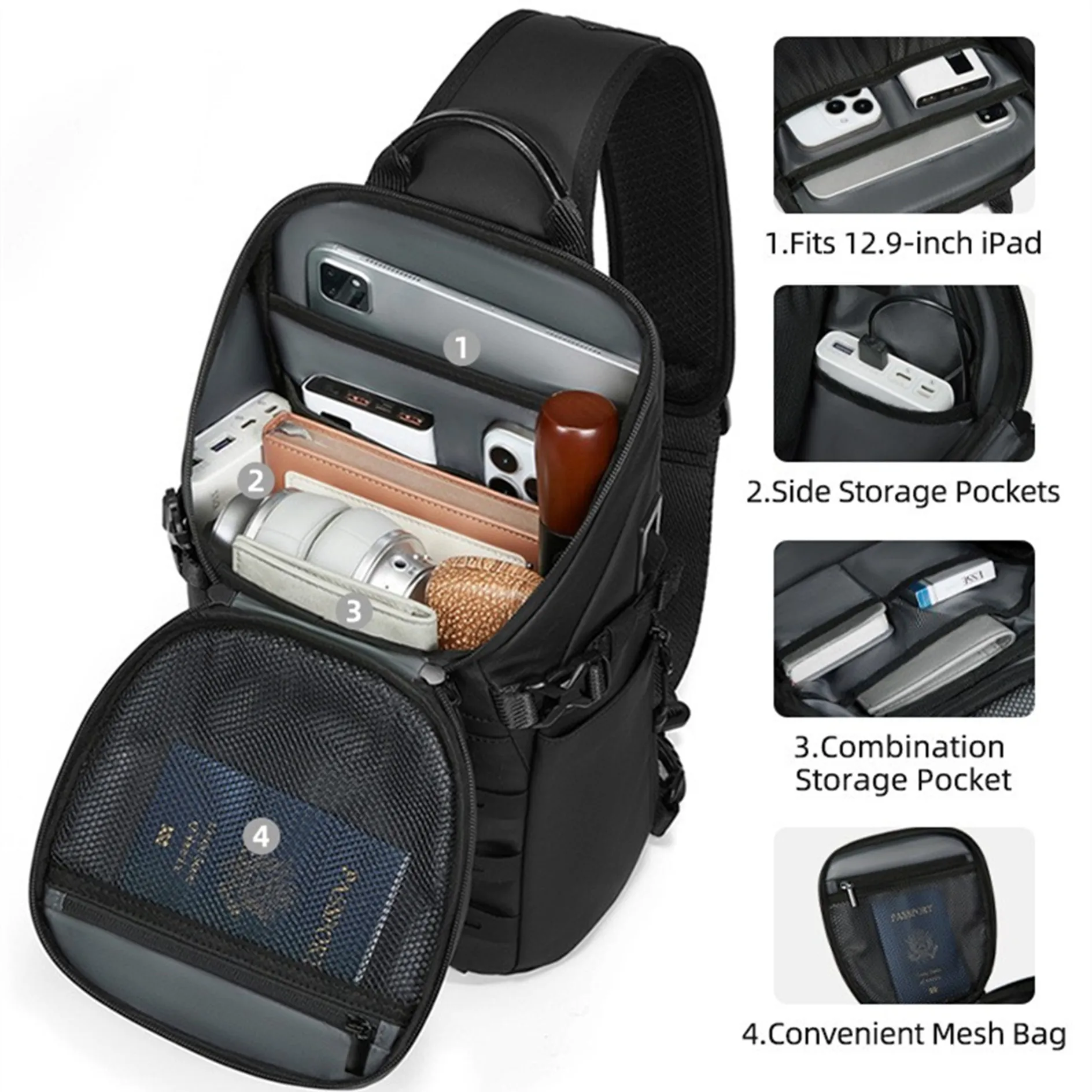 

Man Fashion Waterproof Shoulder Backpack Outdoor Sports Travel Crossbody USB Bag Tactical Chest Pack Tablet Computer Storage Box