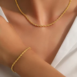 Stainless Steel Set Simple Fashion Hip Hop Twist Chain Necklace Bracelet Set Women's Jewelry Daily Commuter Accessories