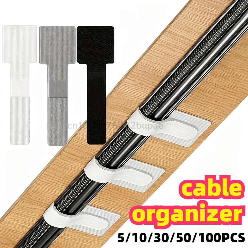 Reusable Cable Ties Fastening Wire Organizer Cord Rope Holder Self Adhesive Adjustable Cord Organizer Straps Desk Management