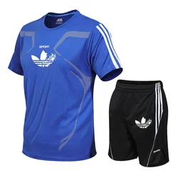 Men's outdoor sports two-piece summer fitness short-sleeved T-shirt shorts light quick-drying breathable casual fashion sportswe