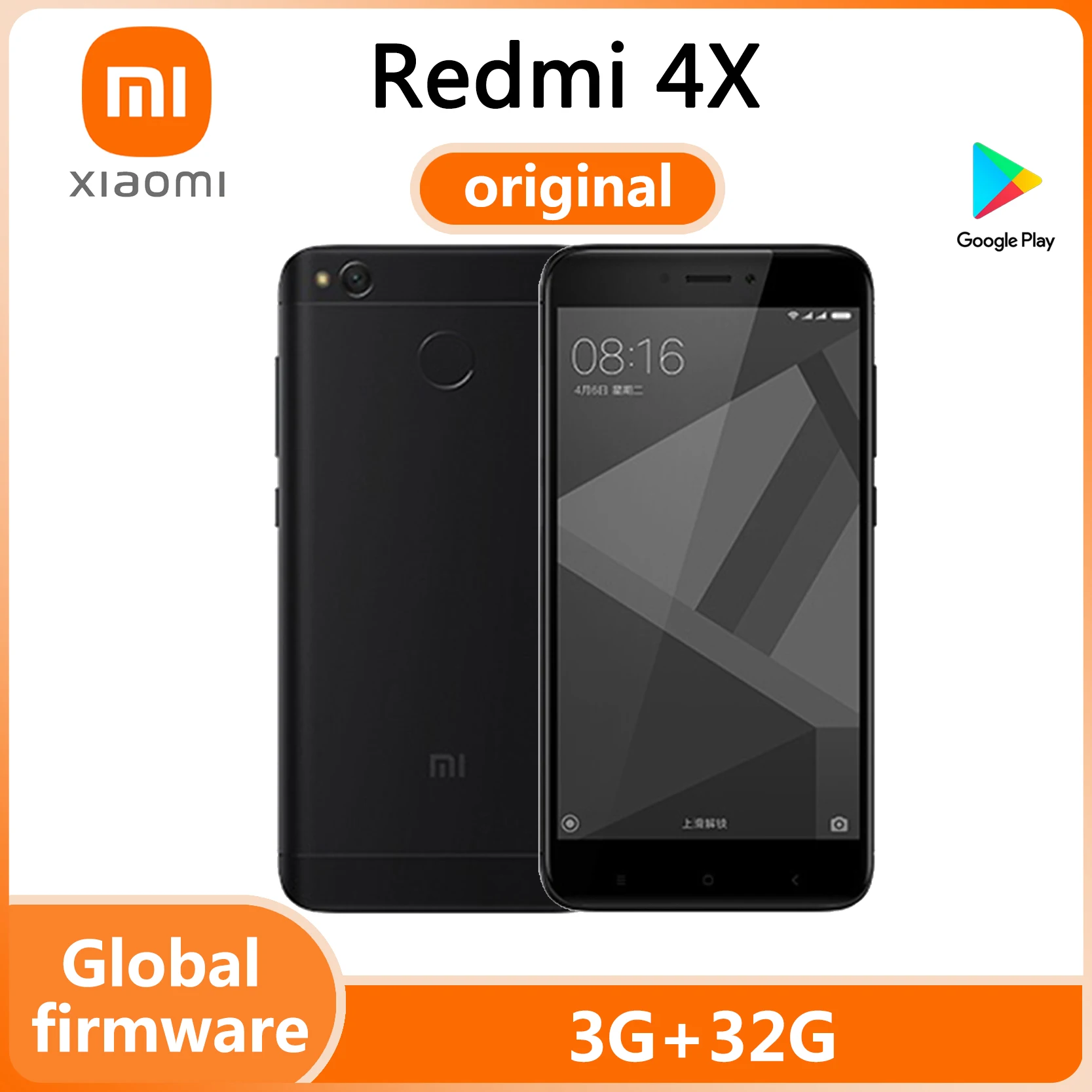 Xiaomi Redmi 4X smartphone Googleplay 4000mAh HD screen Snapdragon 435 13.0MP rear cameraused phone