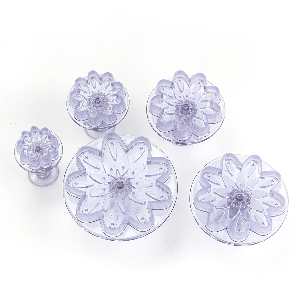 MRF 5 قطع البلاستيك كعكة المكبس القواطع مجموعة جميلة زهرة نمط فندان قالب كوكي الضغط ختم المعجنات أدوات الخبز #2