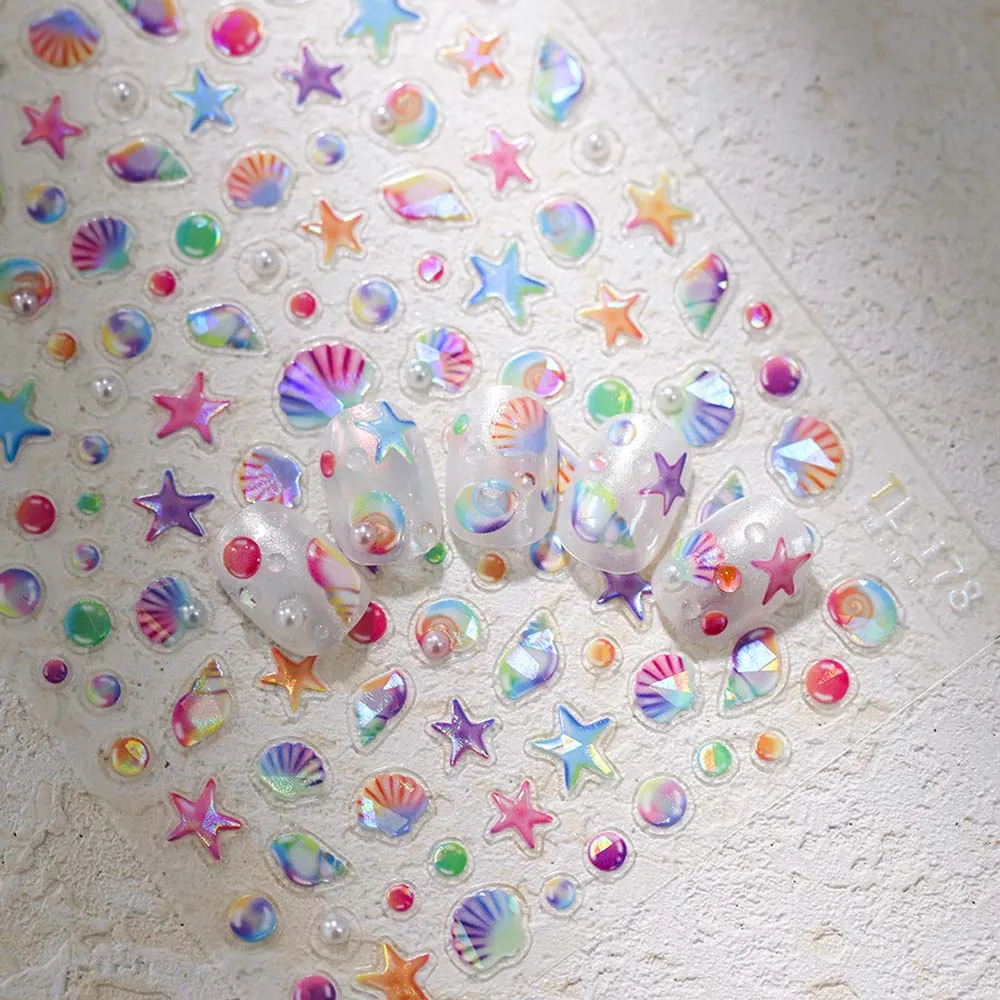 Conch Star Ocean Nail Stickers Sea Jellyfish Shiny Glass Shell Jelly Ocean Nail Decals Nail Supplies Bronzing