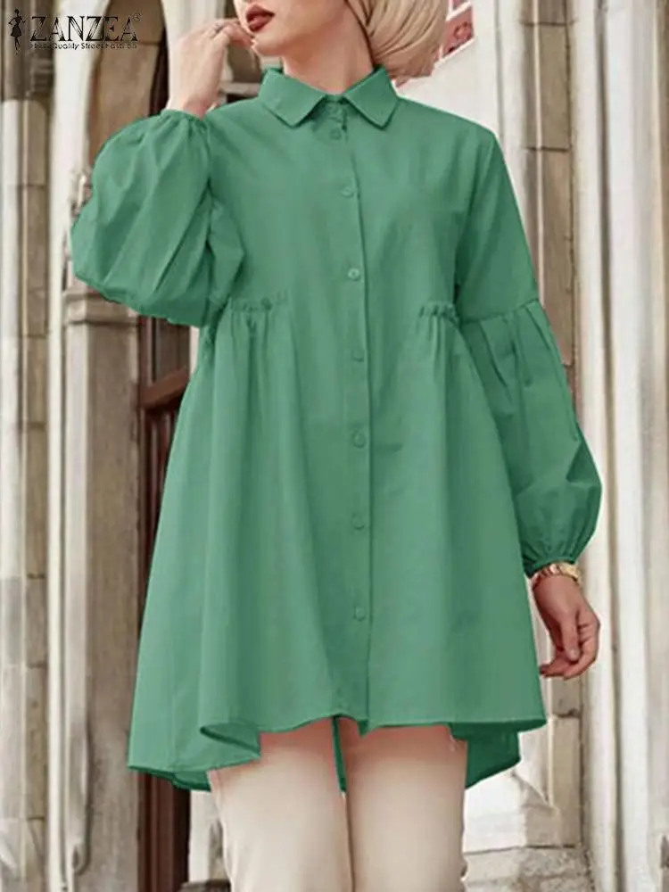 

Autumn Elegant Blouse Muslim Long Tops ZANZEA Women Long Sleeve Lapel Work Shirts Dubai Abaya Islamic Clothing Turkey Blouses