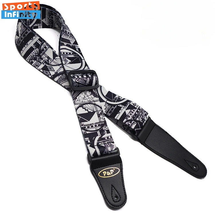 Ultra Thick and Soft Guitar Strap Black and White Heat Transfer Printed Folk Electric Guitar Shoulder Belt Guitar Accessories