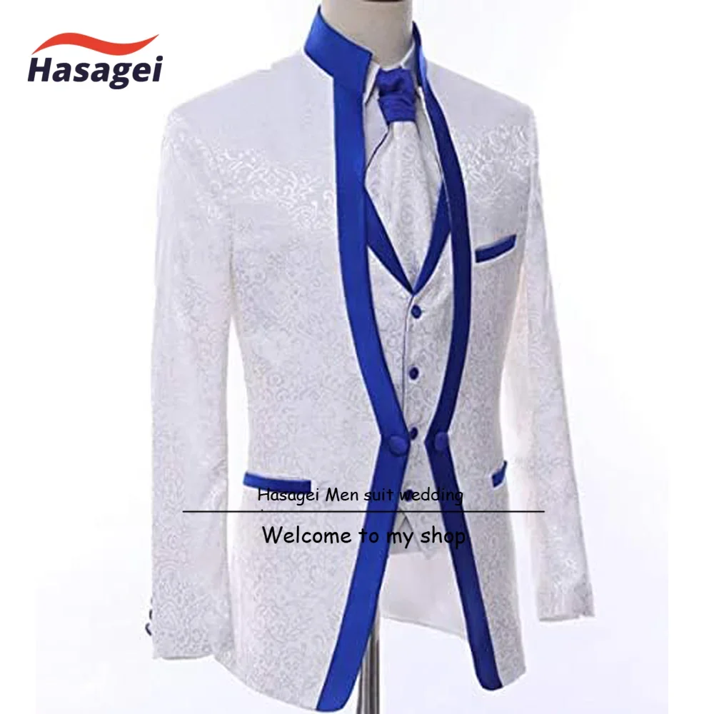 Paisley Slim Fit White Premium Floral Tuxedo Prom Wedding Groom 3 Pieces Suits for Men Jacket Pants Vest