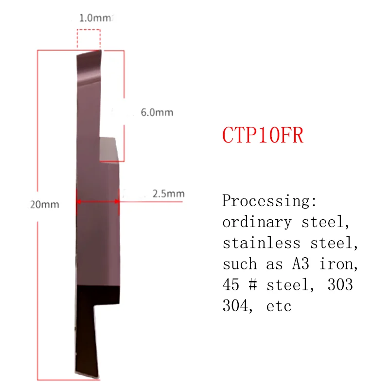 YRFL 5PCS CNC Insert Core Walking Machine Cutting Groove Cutter CTP 10FN  Inclined Mouth CTPA 15FR Flat Mouth Inserts