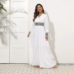 Robe longue musulmane pour femme, col en V, taille haute, slim, élégante, moyen-orient, printemps, 2022