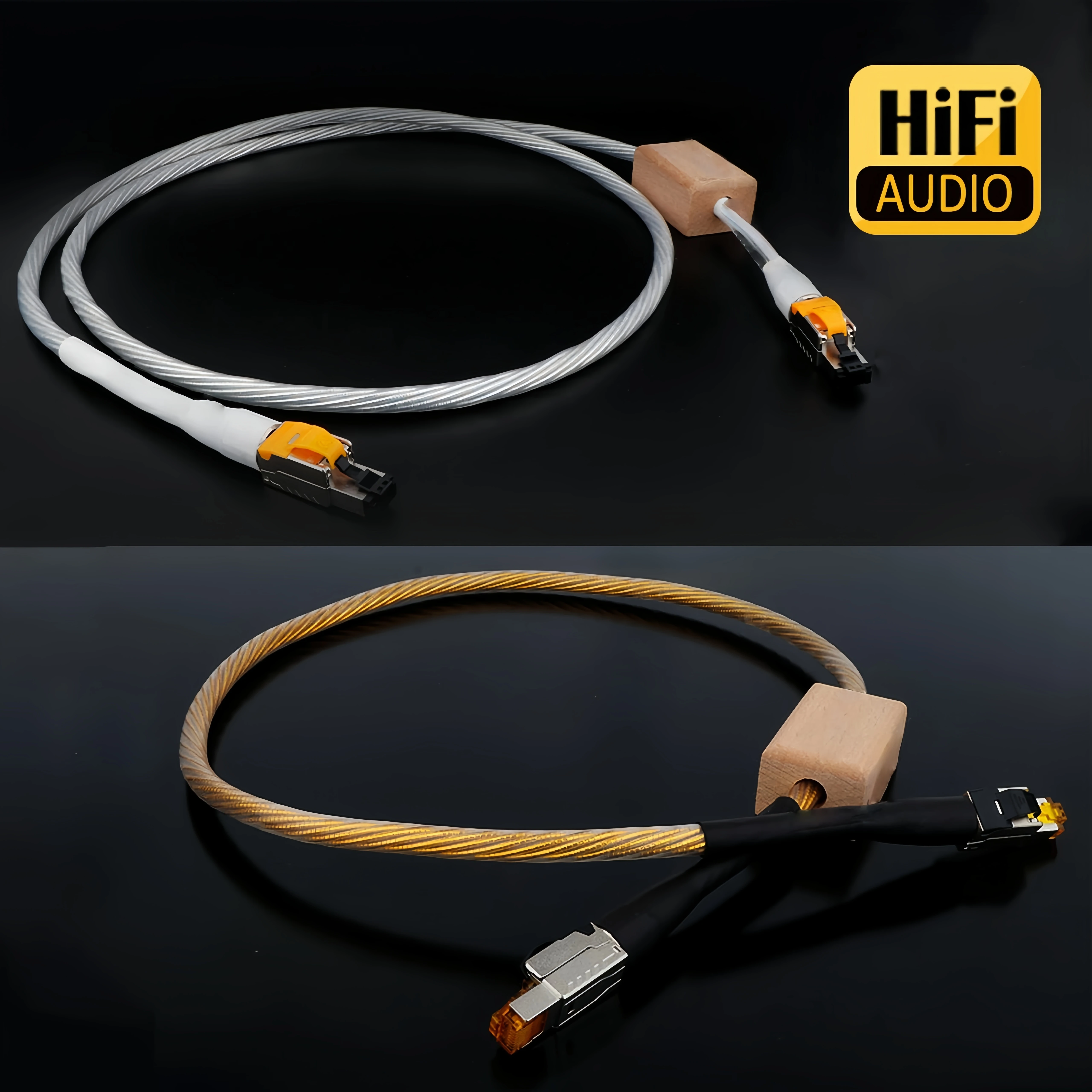 

Preffair X417 Gold Colour OCC Silver Plated Conductor Ethernet Cable Cat8 Speed Lan Cable RJ45 Network Patch Cable