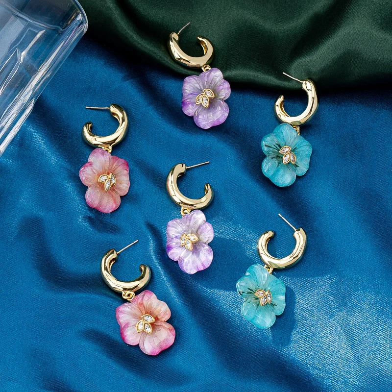 European and American Fashion Trend Leisure Copper Gold-plated Flower Series Earrings