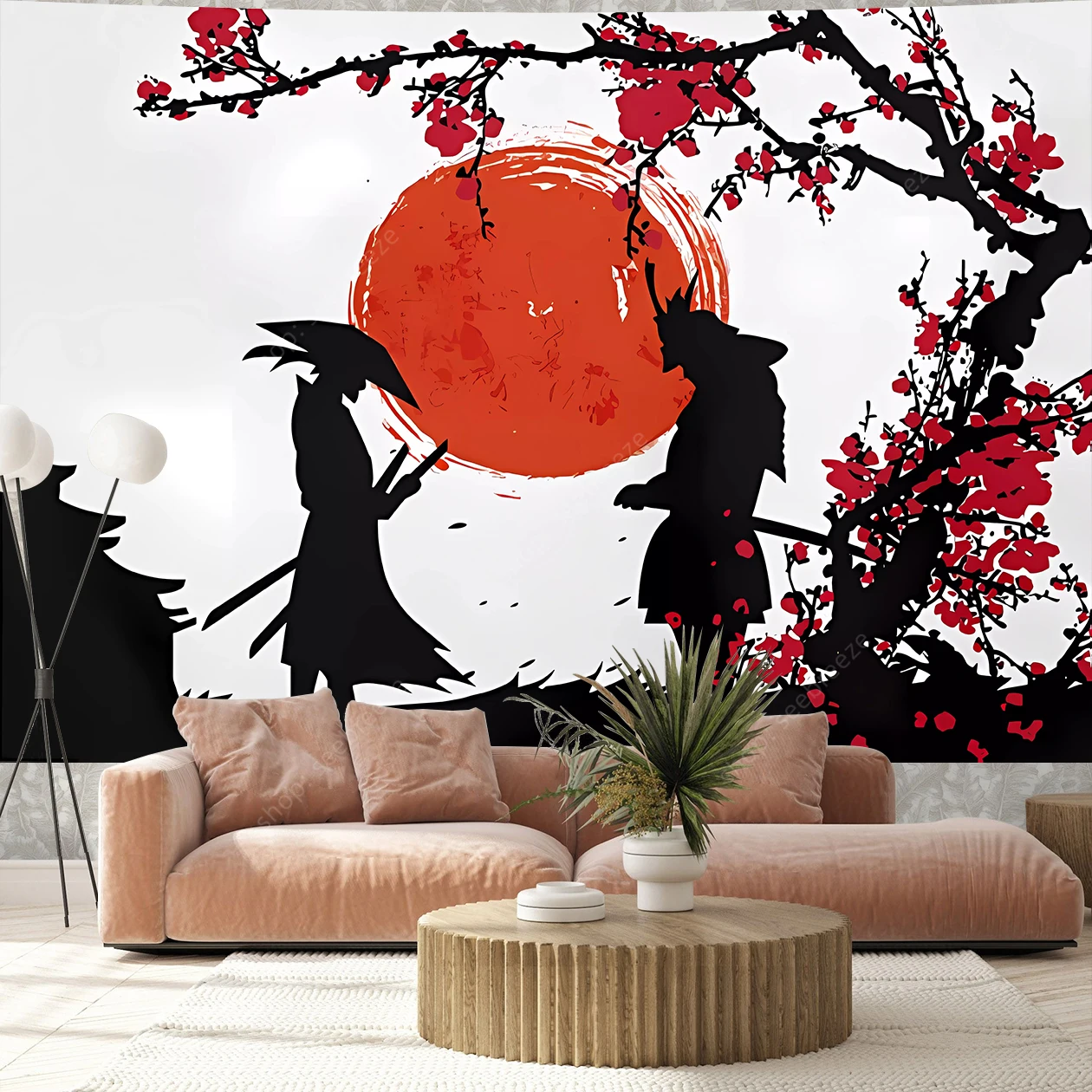 Japanese Sakura Warrior Tapestry Wall Hanging for Kawaii Room Decor Aesthetic Large Mandala Witchcraft Boho Tapestries