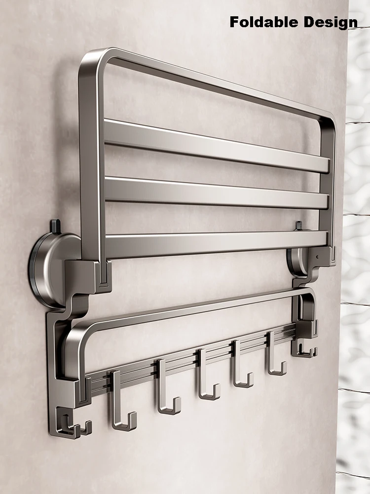Bathroom Towel Rack Without Drilling Suction Cup Towel Holder Non Perforated Shelf Hook Organizer Floating Wall Shelf Storage