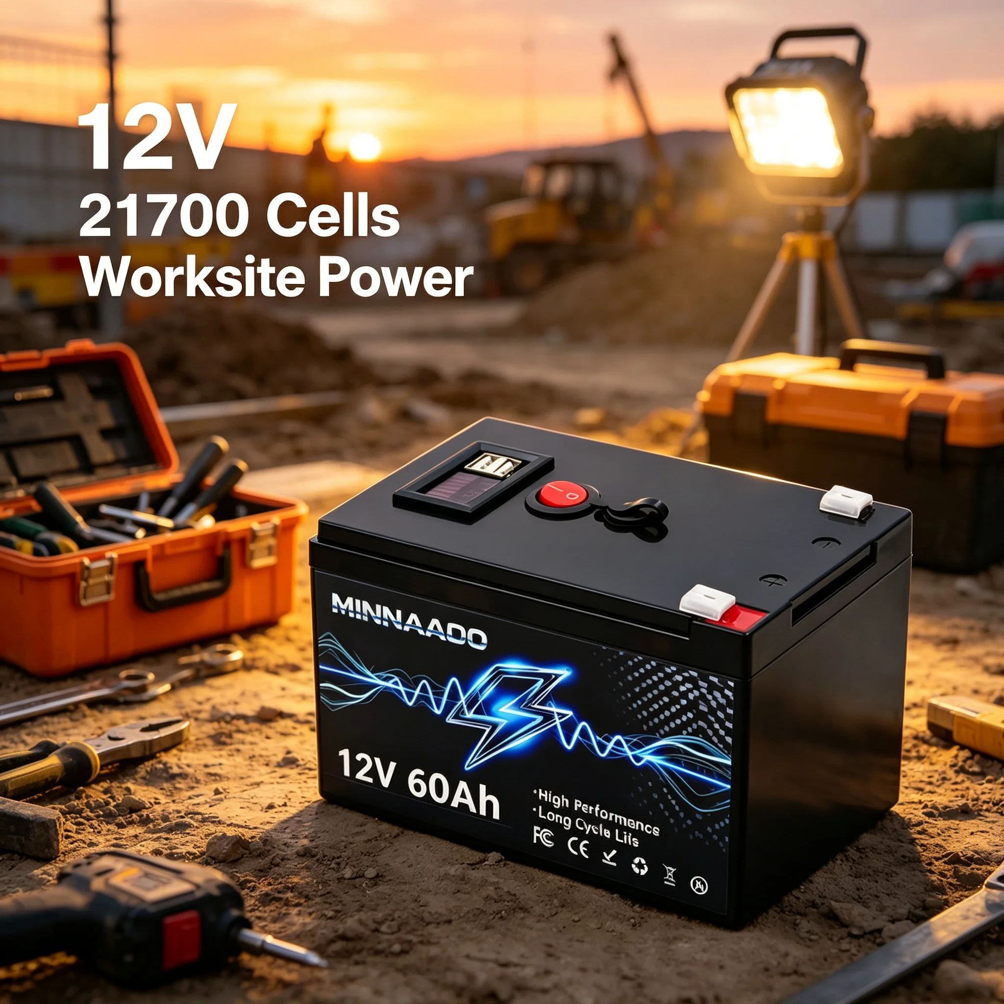 Batterie au lithium fer phosphate 12V 60Ah, cellule 21700, rechargeable à décharge profonde, avec BMS intégré, pour scooter, moteurs de roues, détecteur de poissons, source d'alimentation pour camping.