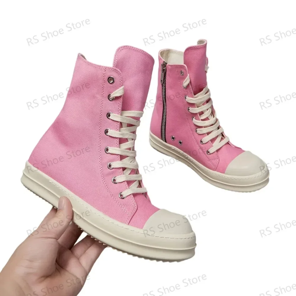 

Ro Luxury Pink Canvas High Top Shoe Classic Design Shoes Men Sneaker Boot Zipper Women Ankle Boots Casual Sneakers