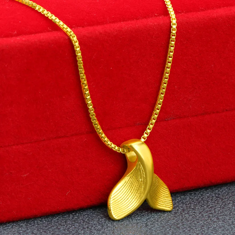 

Real 18k 3D Hard Gold Mermaid's Tail Pendant Necklace for Women Bride Gold Chain Necklace Wedding Engagement Fine Jewelry Gifts