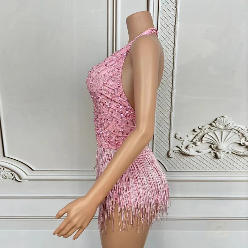 Kombinezon Klubowy Karnawałowy Różowy Perłowy Body Damskie Sexy Gogo Tancerka Klub Nocny Bar Impreza Rave Odzież Klubowa Stroje Burning Man