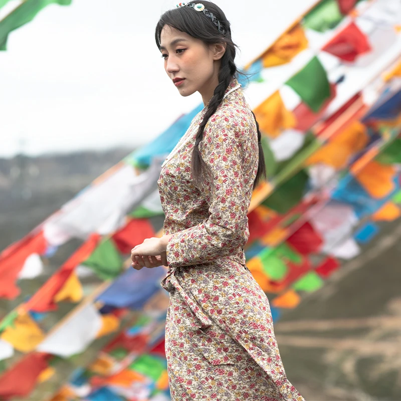 Disfraces tibetanos de verano para mujer, ropa de estilo étnico de gama alta, bata ultrafina, falda de novena manga