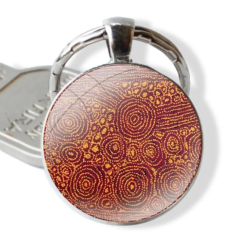 Secret Waterhole Aboriginal Art Keychain Handmade Glass Cabochon Key Ring Holder Pendant Key Chains