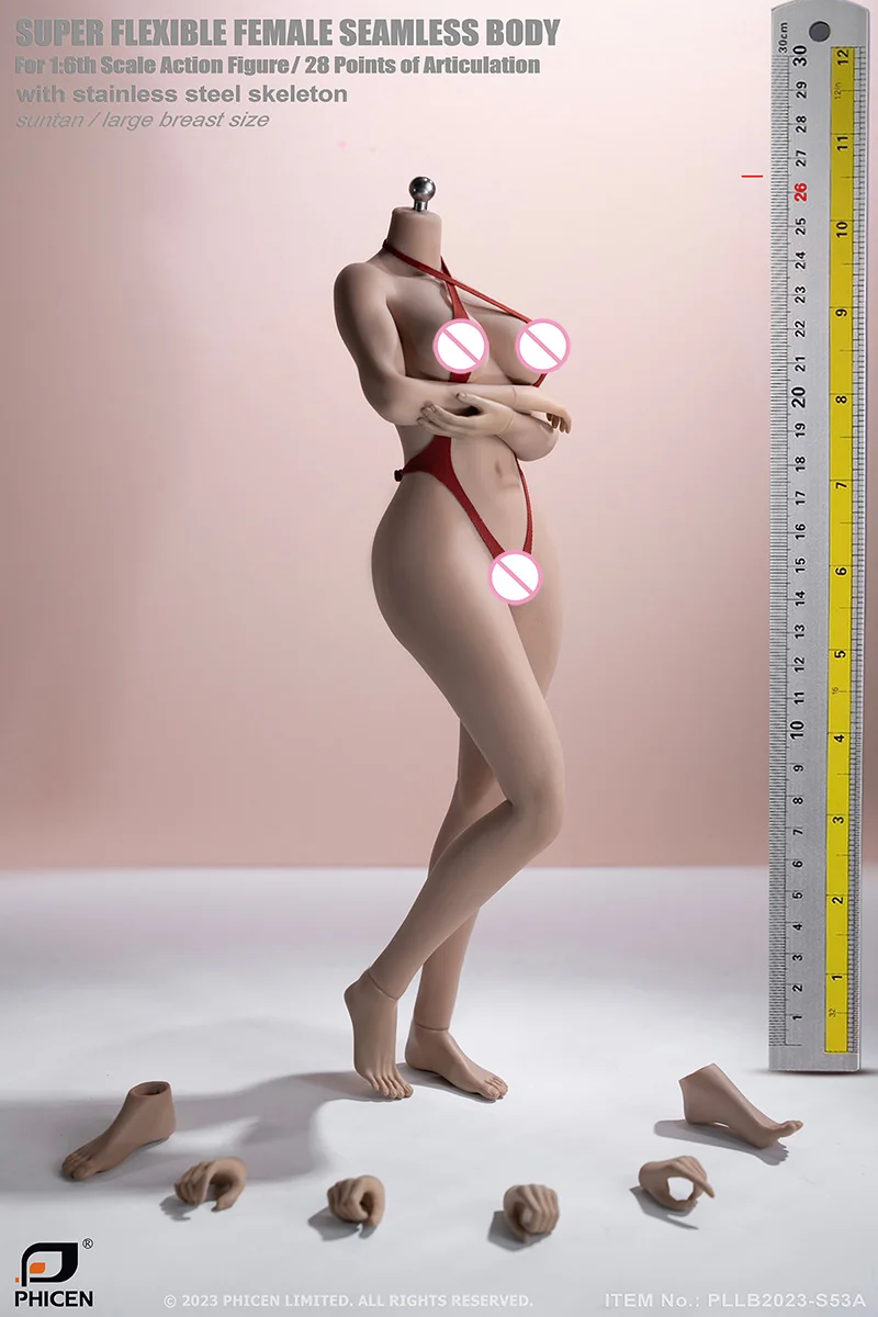 TBLeague PLLB2023-S52 S53 S52A S53A 1/6 Seamless Female Large Bust Pale/Suntan Skin Detachable Feet 12'' Action Figure Body view 5