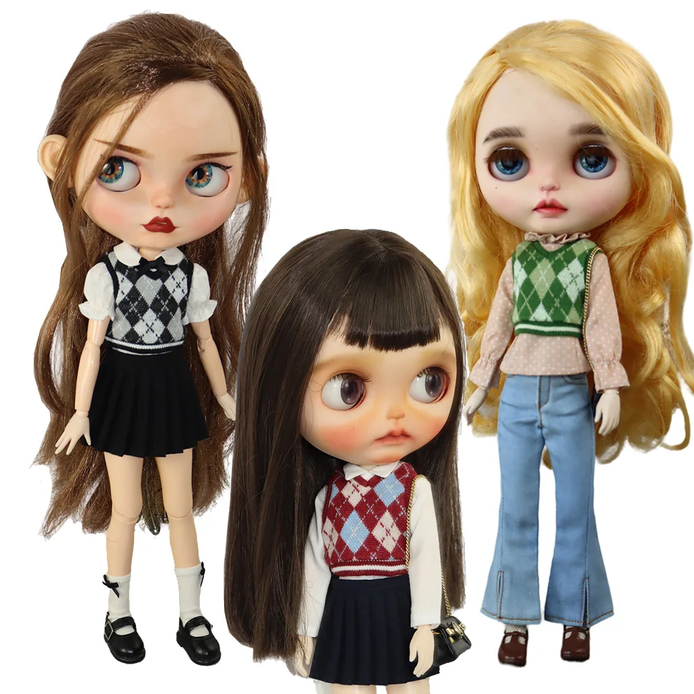 Doll clothes Fashion Plaid vests jeans fit Blyth OB22 OB24 Doll accessories Toy Gifts