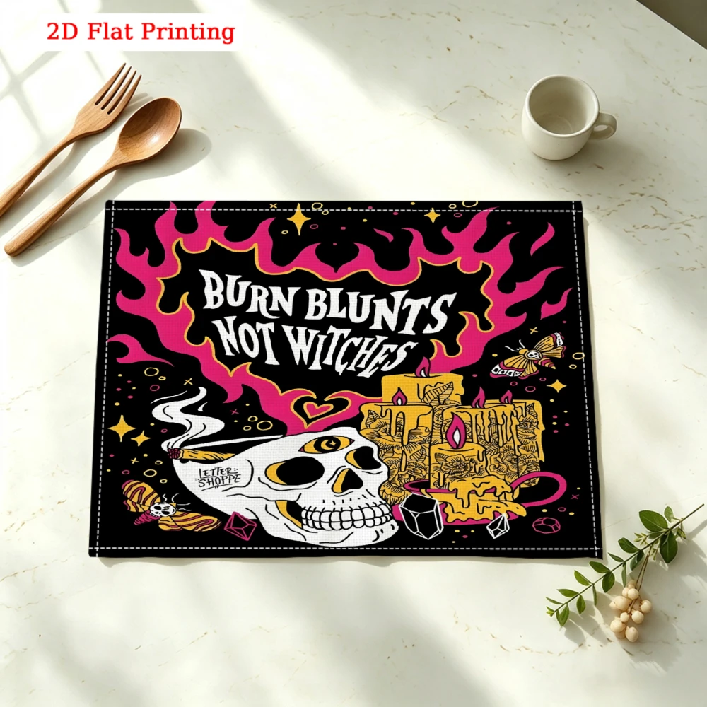 2Pcs Gothic Skull Placemat Black Pink Burn Blunt Not Witches Table Mat Kitchen Dining Decor Non Slip Heat Resistant 30X40Cm view 3