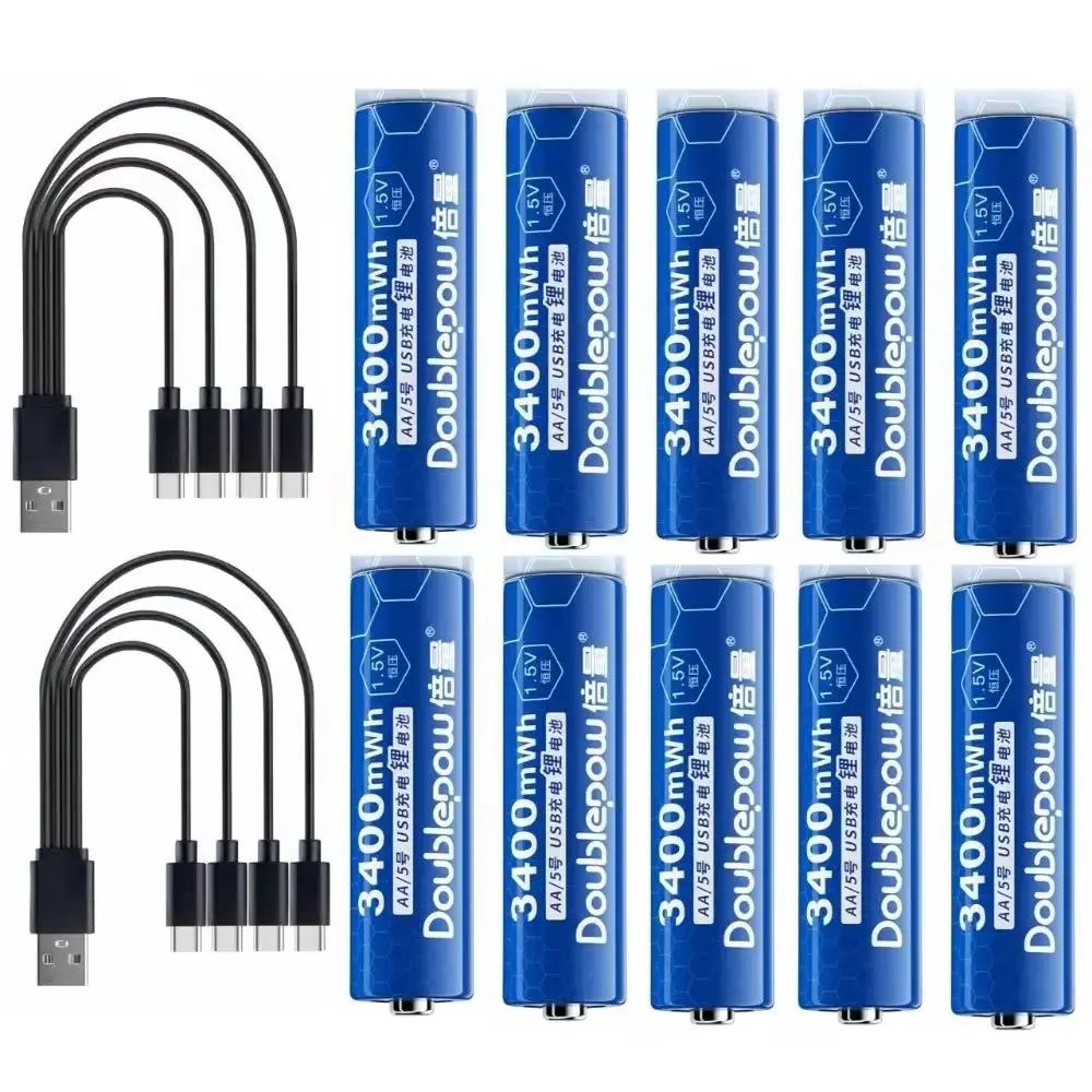 

10pcs/lot 1.5V AA rechargeable battery 3400mWh USB lithium-ion battery alarm clock door lock toy game handle battery