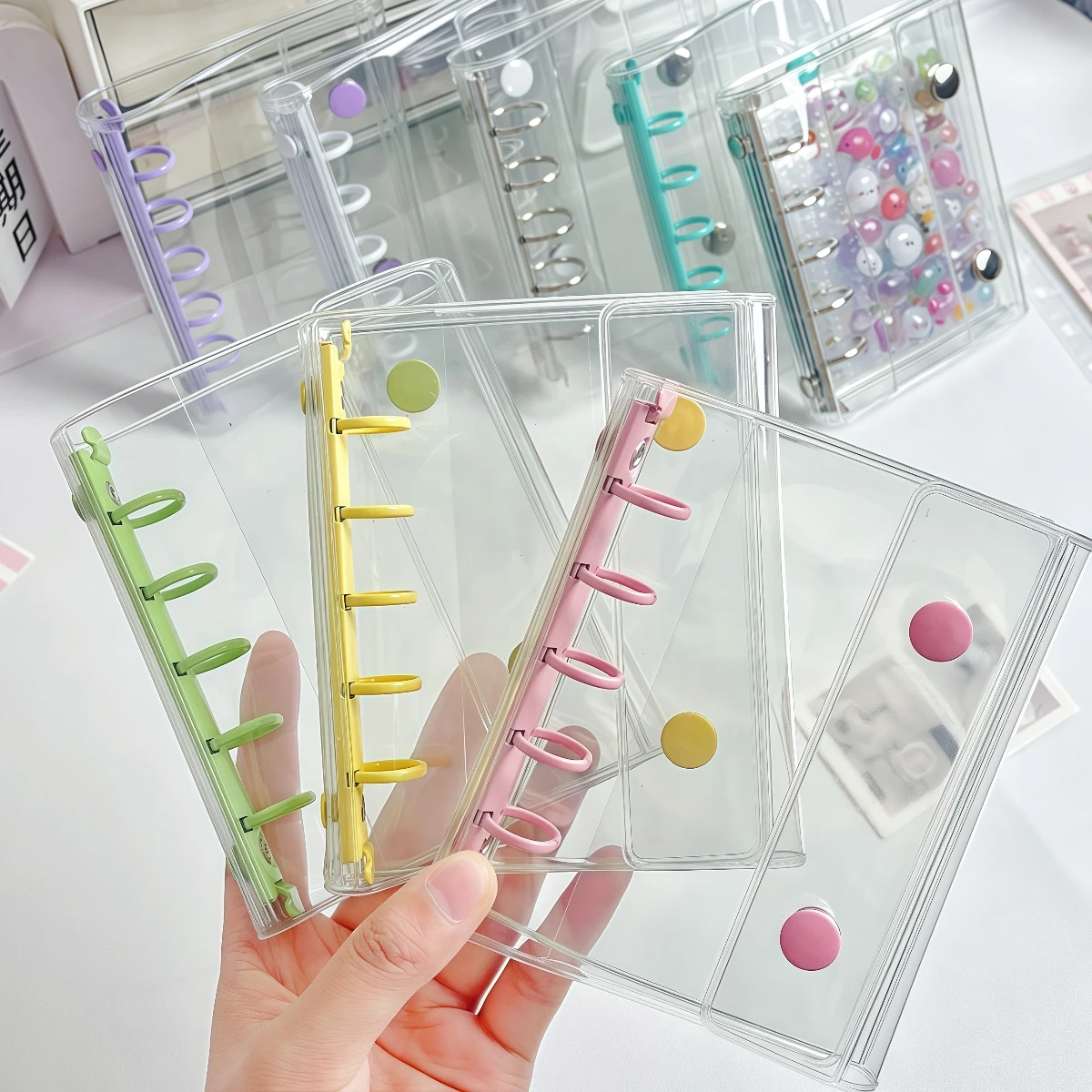 M5 Macaron Color Series Transparent Planner, Binder Photo Album, DIY Sticker Book, 3D Embossed Diamond Sticker Book, Pp Material, Suitable for K-Pop Photocard, Planner, Notebook, Student Back-To-School Supplies, Etc