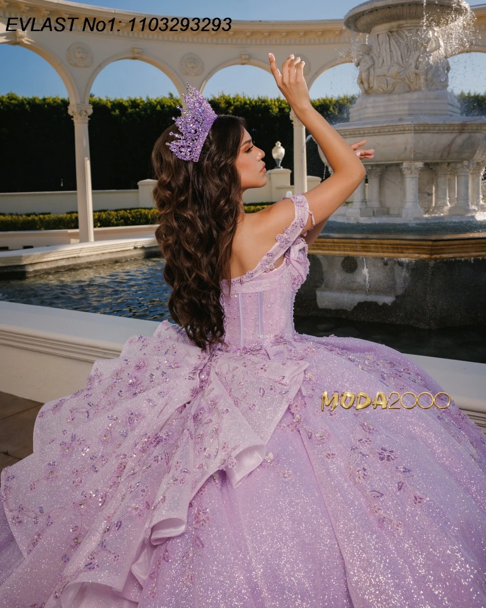 EVLAST Personalizzato Lucido Lavanda Abito di Sfera Abito Quinceanera Applique di Pizzo Perline Corsetto Dolce 16 Abiti Da 15 Anos E1Q791