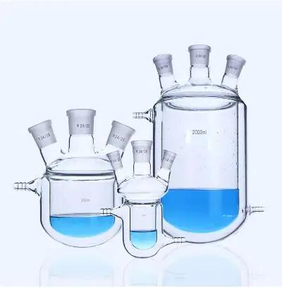 Three-necks jacket reaction bottle Thick wall borosilicate glass flask Jacketed Pilot Plant Reactors Laboratory Reactor