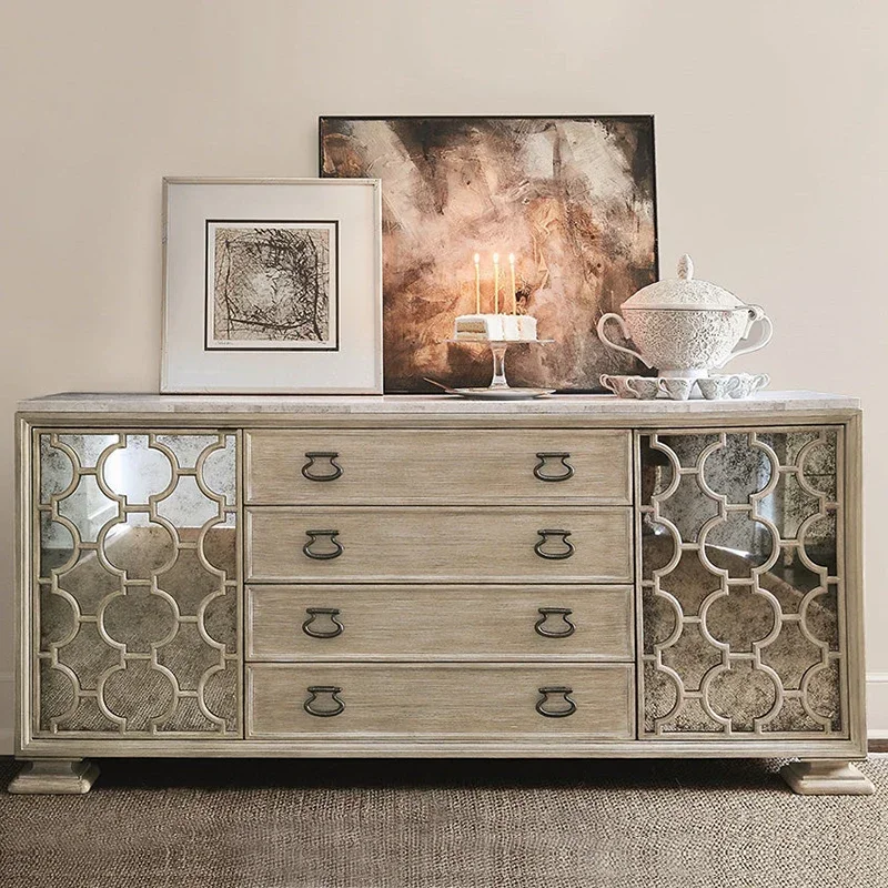 HHOld Solid Wood Dining Side Cabinet, Living Room Against The Wall Storage Cabinet