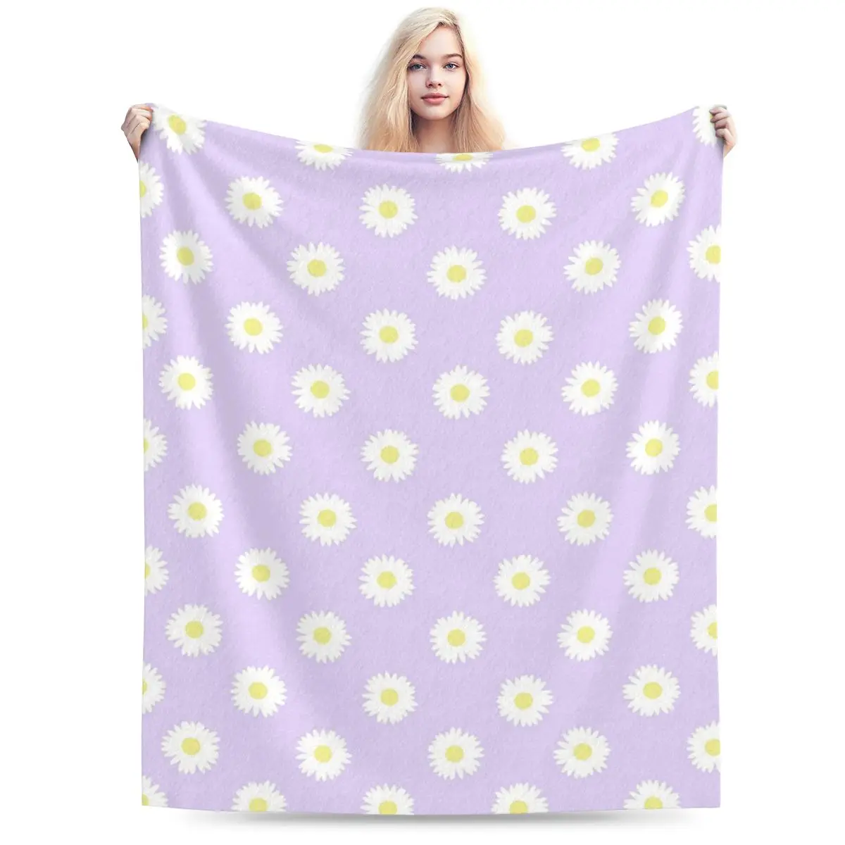 Daisy Purple Pastel Aesthetic Cute Daisies Flower Cottagecore Blankets Soft Warm Flannel Throw Blanket Cover for Bed Home Sofa