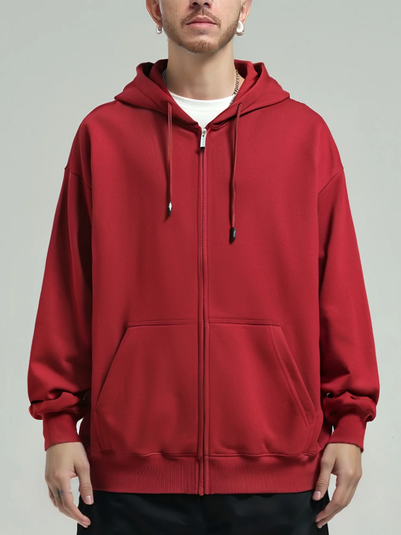 Sycpman 330 Grams Loose Zippered Hoodie for Men and Women Autumn Couple Solid Casual Hoodies Streetwear
