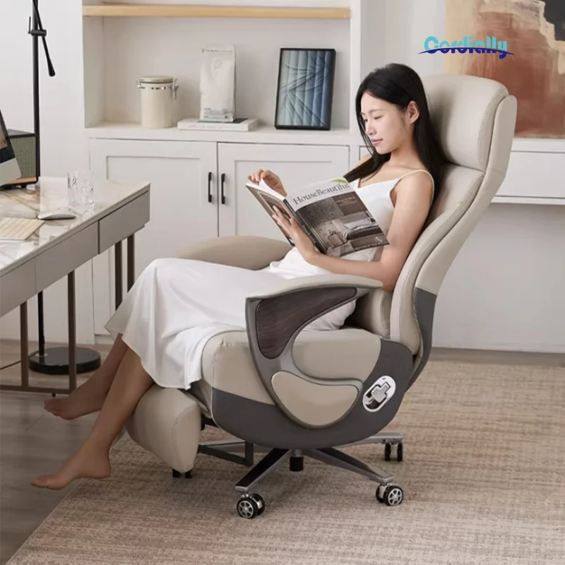 Electric Adjustable Multifunctional Executive Chair Reclining Genuine Leather Massage Ergonomic Furniture