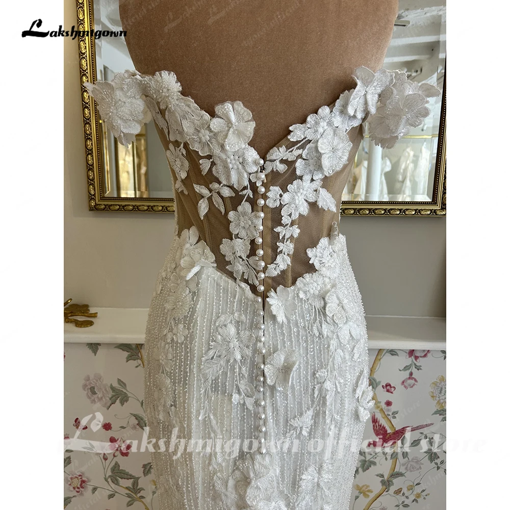Lakshmigown Moonlight Funkelnde Hochzeitskleider Meerjungfrau Off-Shoulder Applikationen Pailletten Brautkleid Abnehmbarer Schleppen Maßanfertigung – Detail 11
