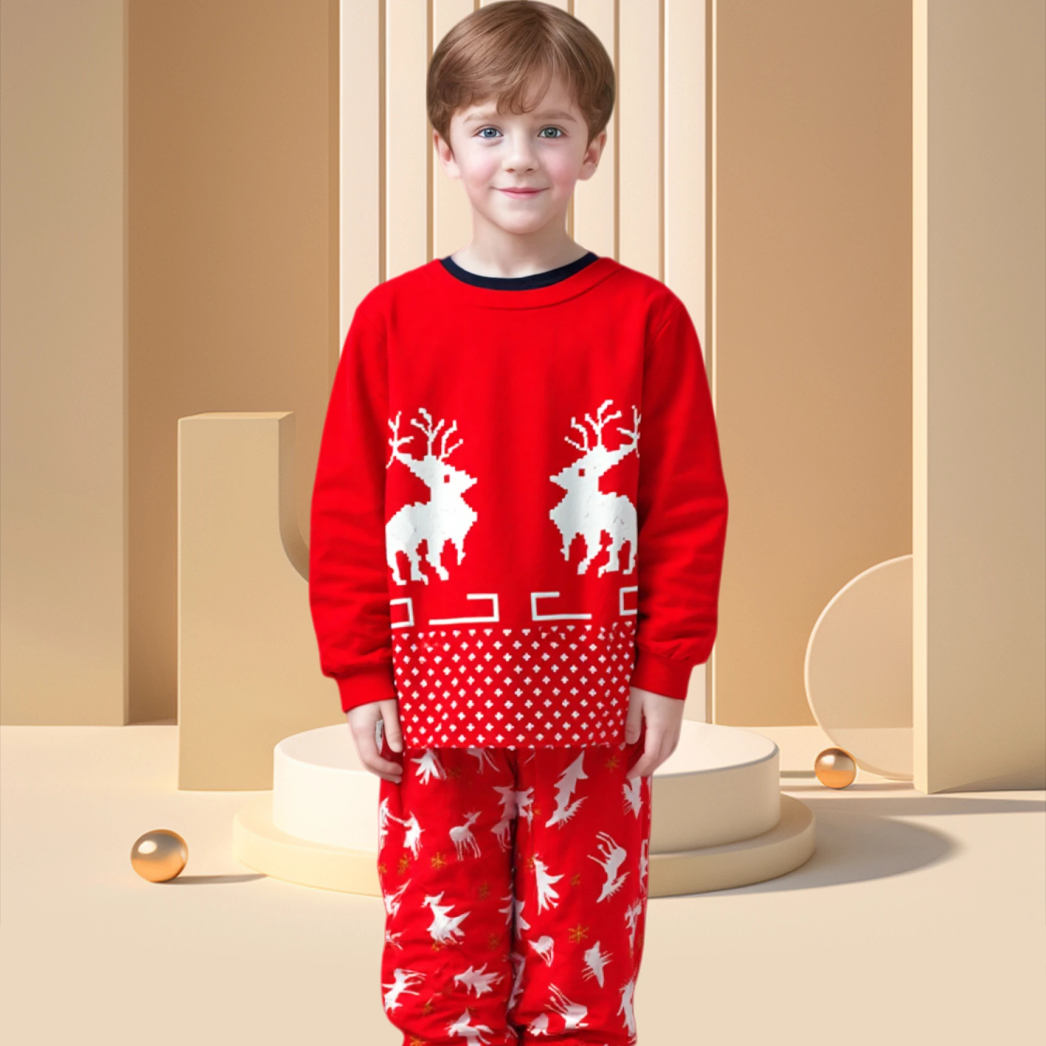 New Boys Girls Suit Christmas Long Sleeve Trousers Household Set Elk deer Cartoon Printed Pajamas dinosaur Cotton Sets Home Wear