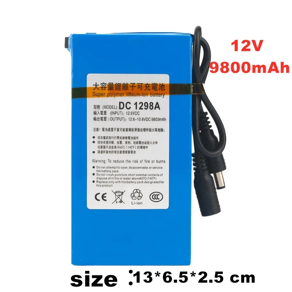 100% nowy wysokiej jakości akumulator litowo-jonowy DC 12V 9800mAh akumulator europejski ładowarka 12.6V standardowa wtyczka