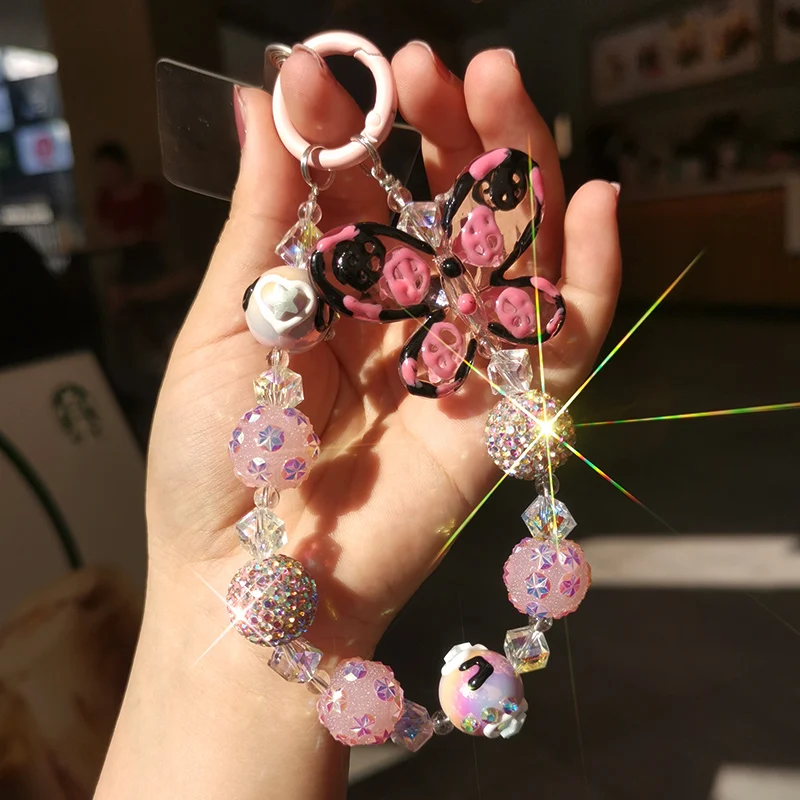 Mobile Phone Strap Universal Sling Loss Prevention Wrist Pendant Wrist Short Water Diamond Ball Fantasy Butterfly Pendant Chain