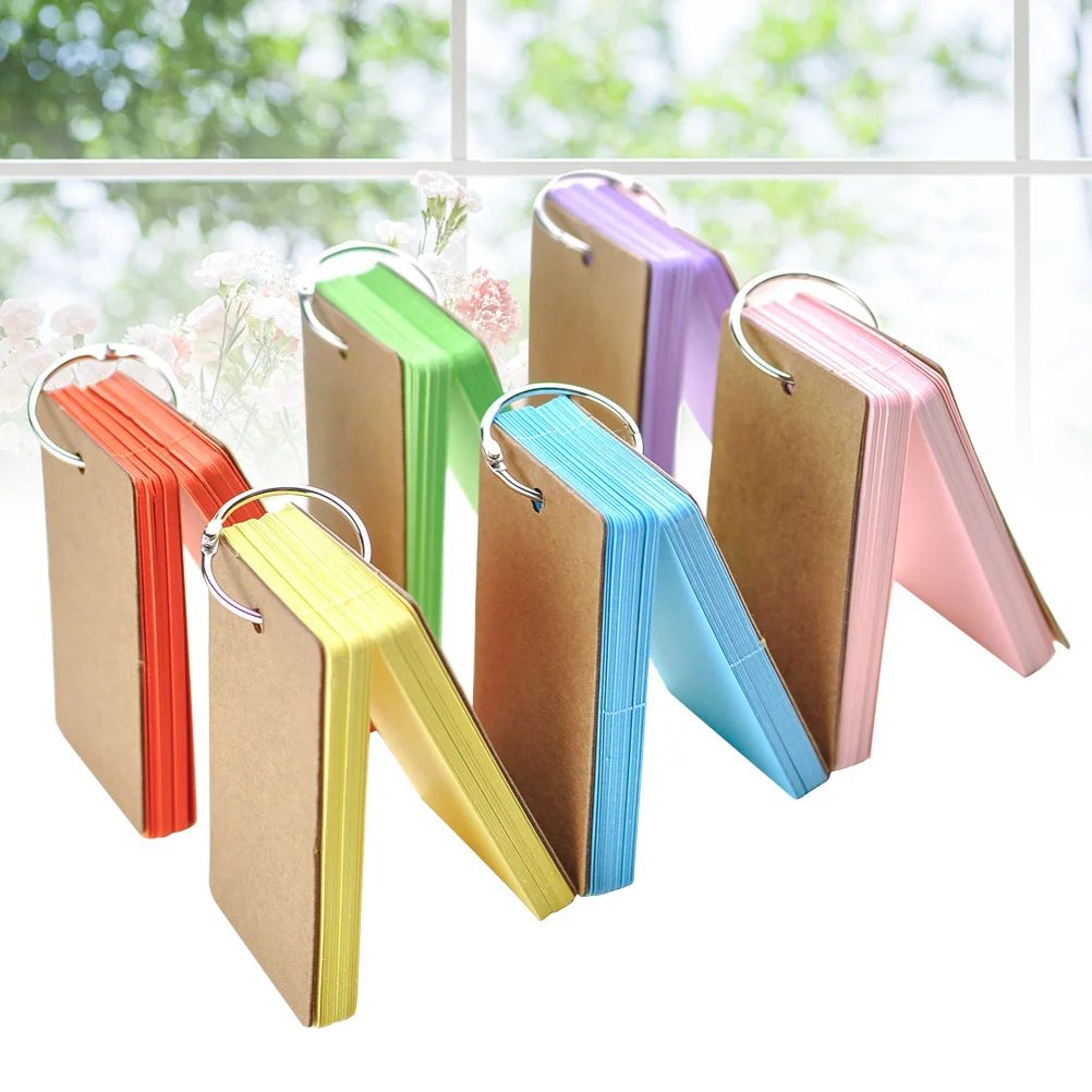 6Pcs Kraft Paper Binder Ring Flash Cards Blank Portable Notepads for Students DIY Word Study Cards Memo Refillable