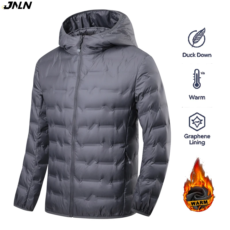 JNLN Winter Warm Down Jacket Men Hiking Camping Climbing Trekking Graphene Lining Coat Duck Down Lightweight Padding Jackets