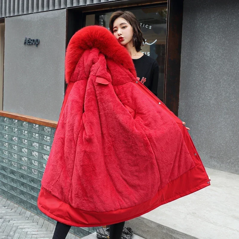 Fodera in cotone Parker Cappotto lungo da donna Parka Cappotti Vita regolabile Collo in pelliccia Cappotto invernale Parka con cappuccio medio lungo
