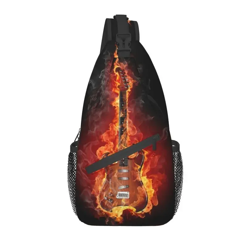 

Casual Fire Guitar Sling Bags for Cycling Camping Men's Guitarist Rock Lover Crossbody Chest Backpack Shoulder Daypack