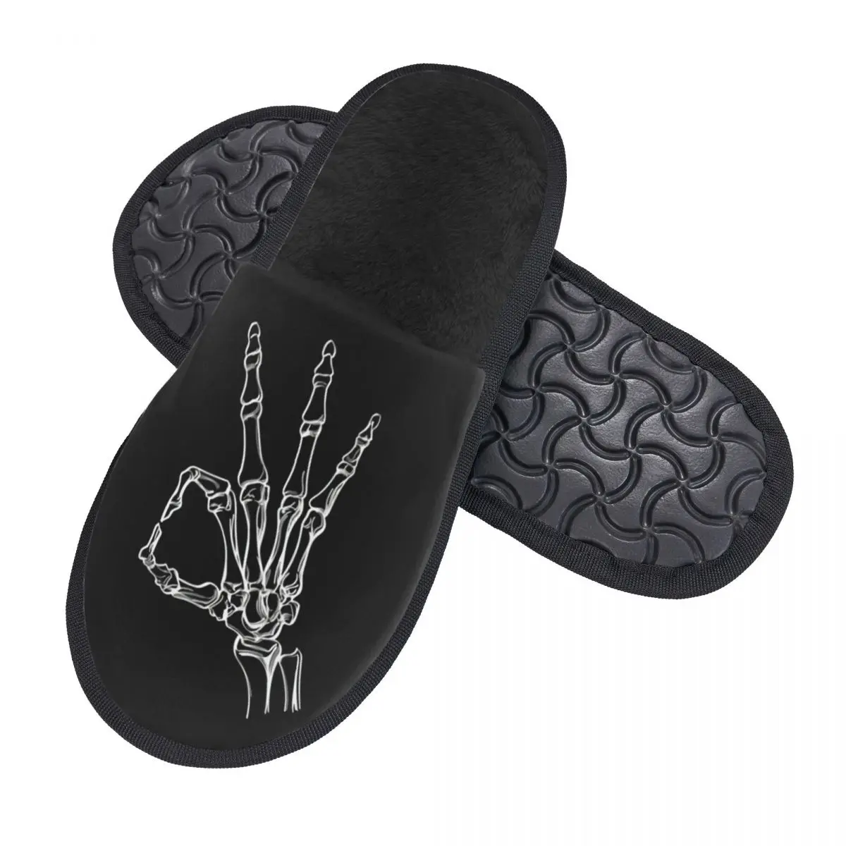 Custom Circle Game Skull Skeleton Finger House Slippers Women Soft Memory Foam Slip On Spa Slipper Shoes