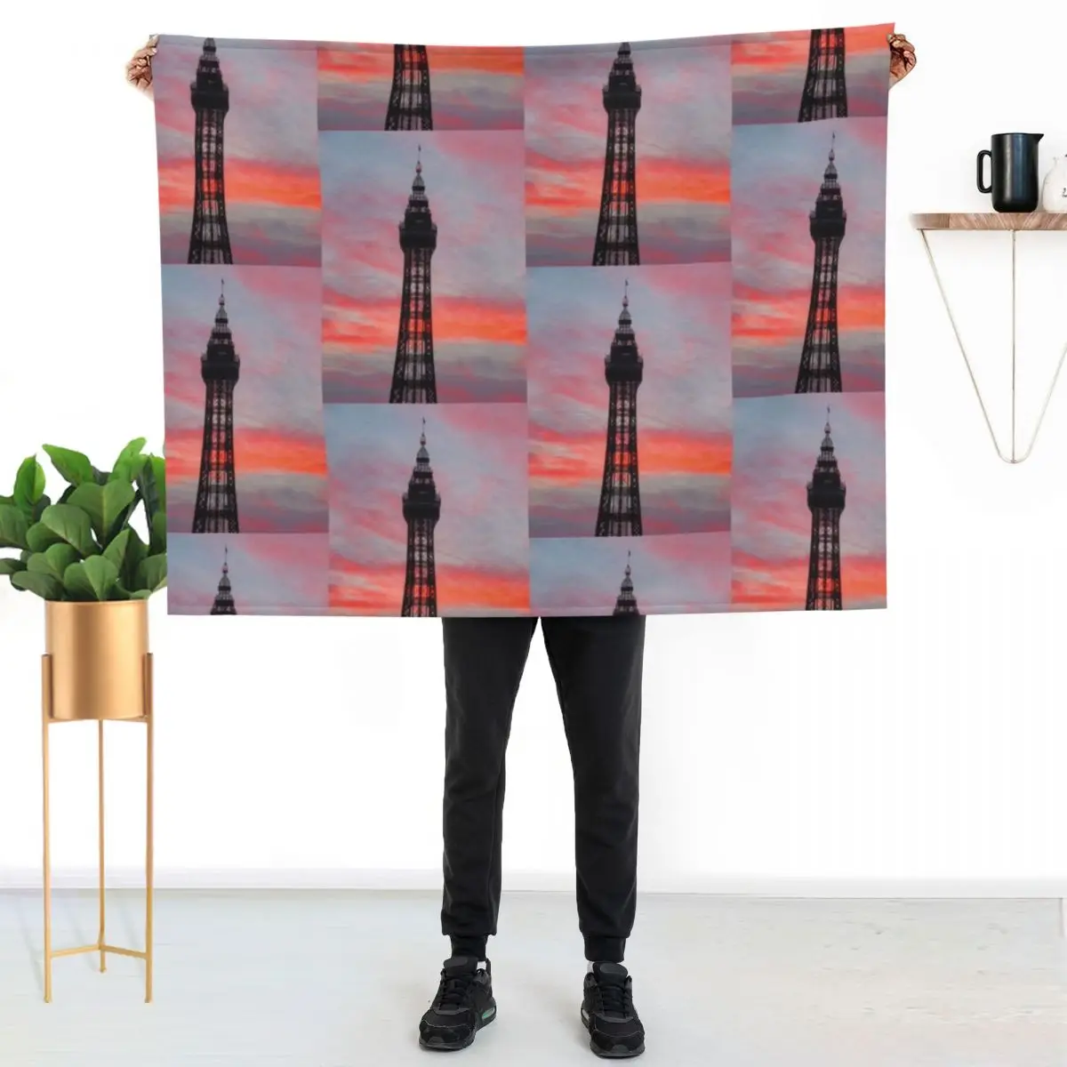 Blackpool Tower Sunset Throw Blanket Multi Use Warm Blanket for Living Room Bedroom