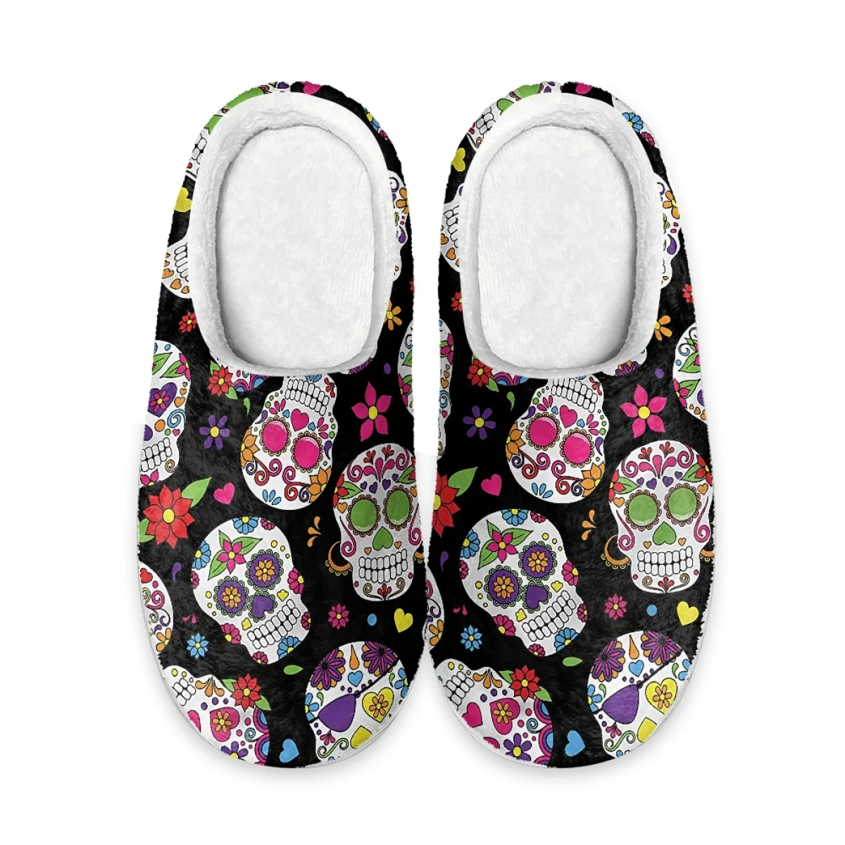 Women Men Indoor Home Autumn and Winter Warm Cotton Slippers Kawaii Cute Skull Sunflower Flowers Print Floor Shoes Custom Image