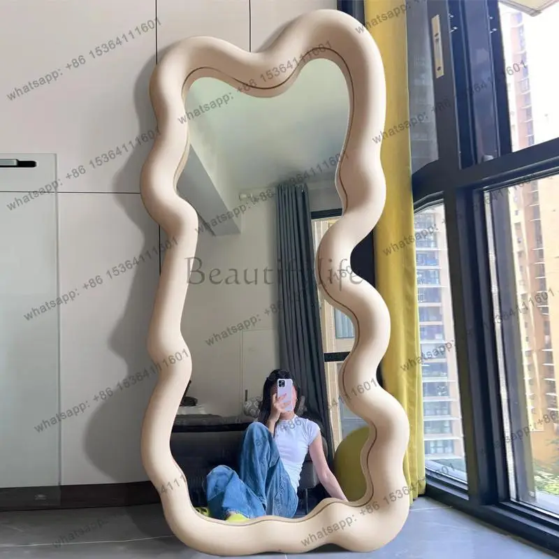 Asymmetrical Frame Mirror Abnormity Design Modern Minimalist Cream Mirror Wavy Aesthetic Dressing Spiegels Wand Home Decorations
